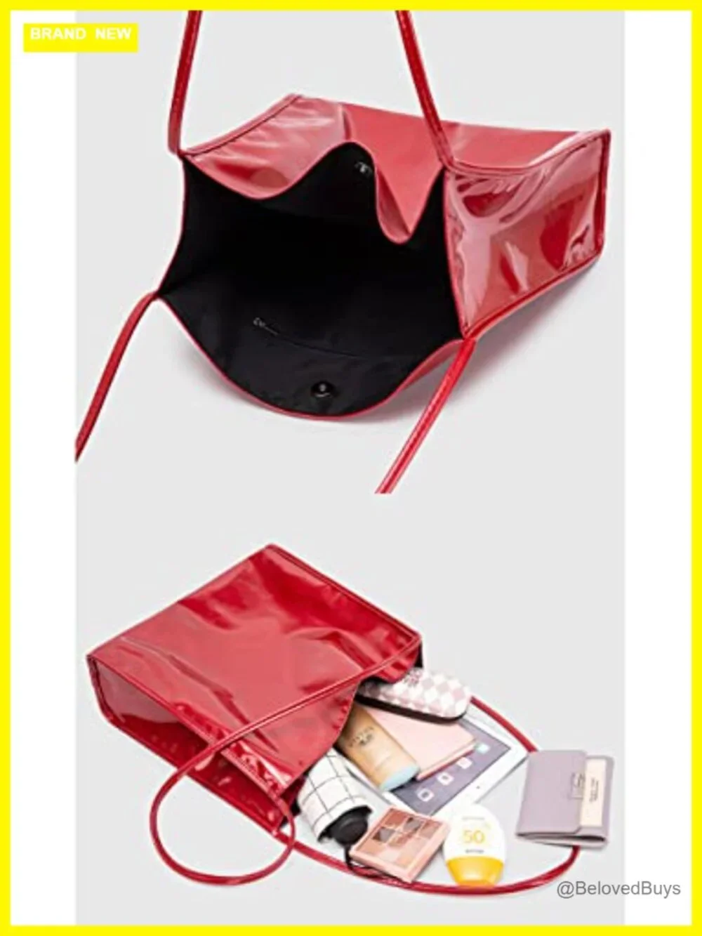 Patent Leather Vegan Soft Tote Bag Shiny Shoulder Bag Minimalist Purse